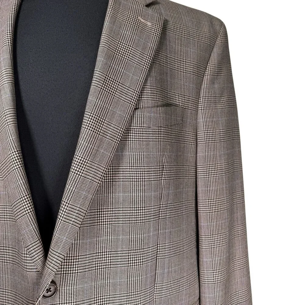 Lauren Ralph Lauren Mens 46L Wool Blazer Brown Glen Plaid Check Sport Coat 2 Btn